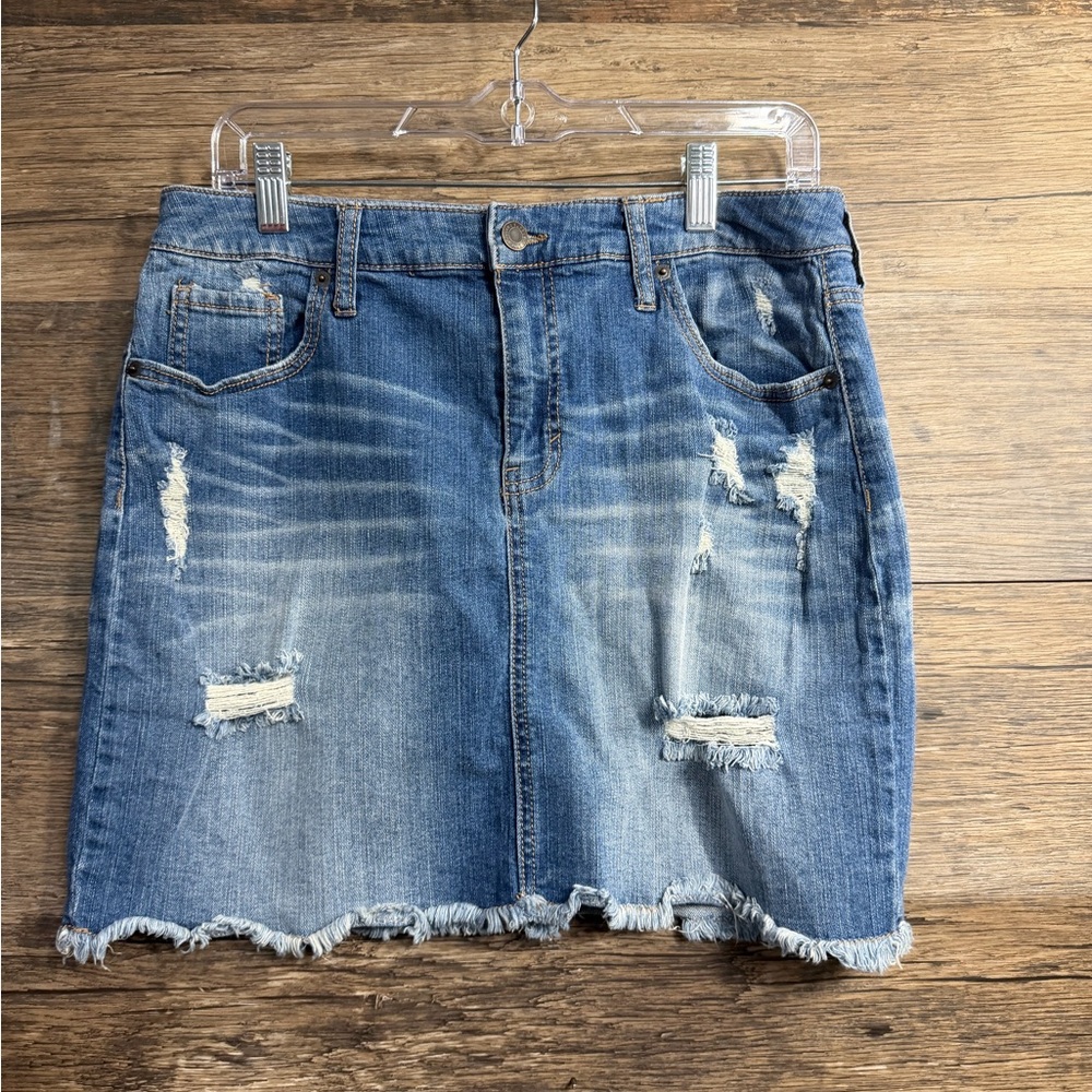 Stylish Mossimo Blue Distressed Denim Mini Skirt